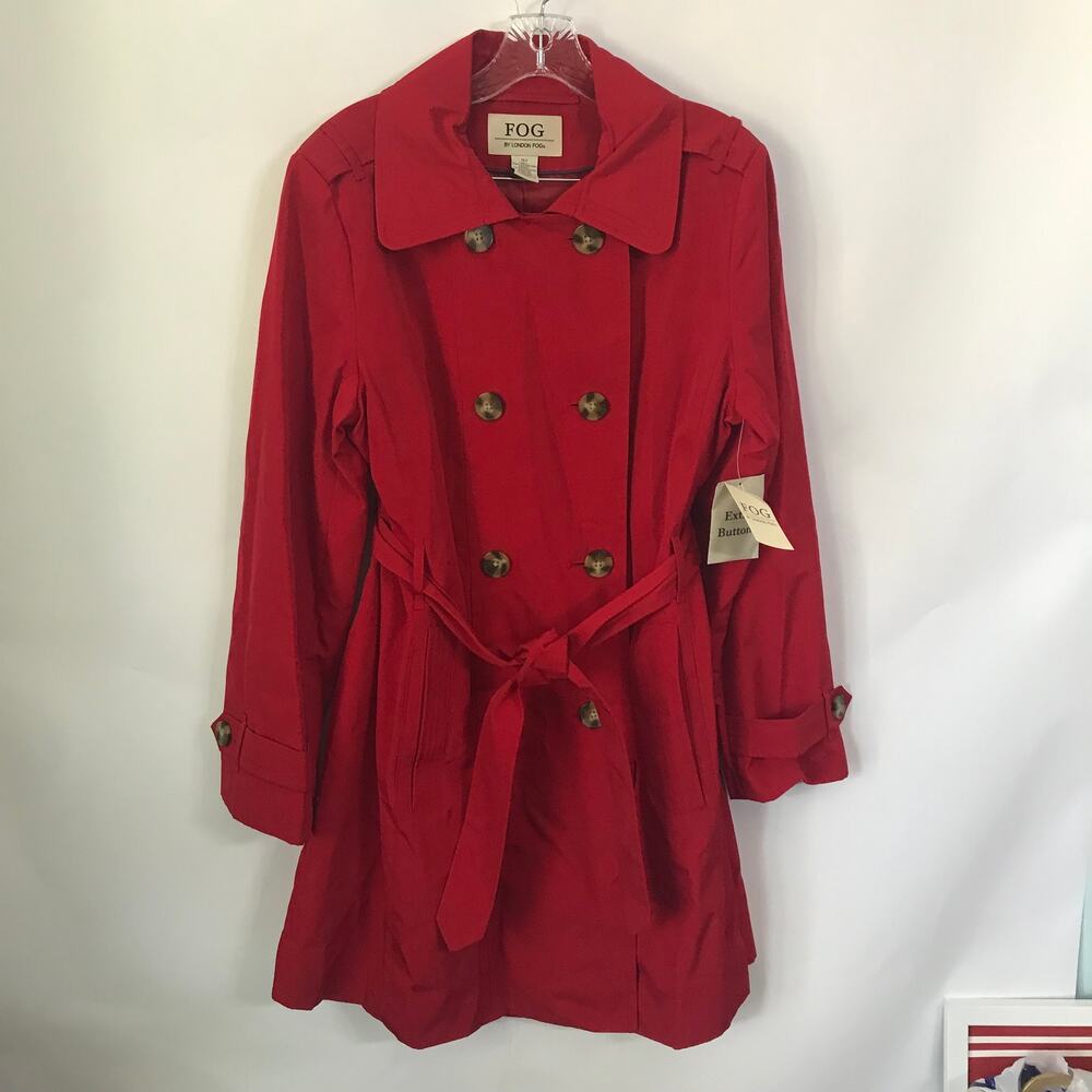 Fog by London Fog Trench Coat Large Womens Double-Breasted Crimson Red NWT New
